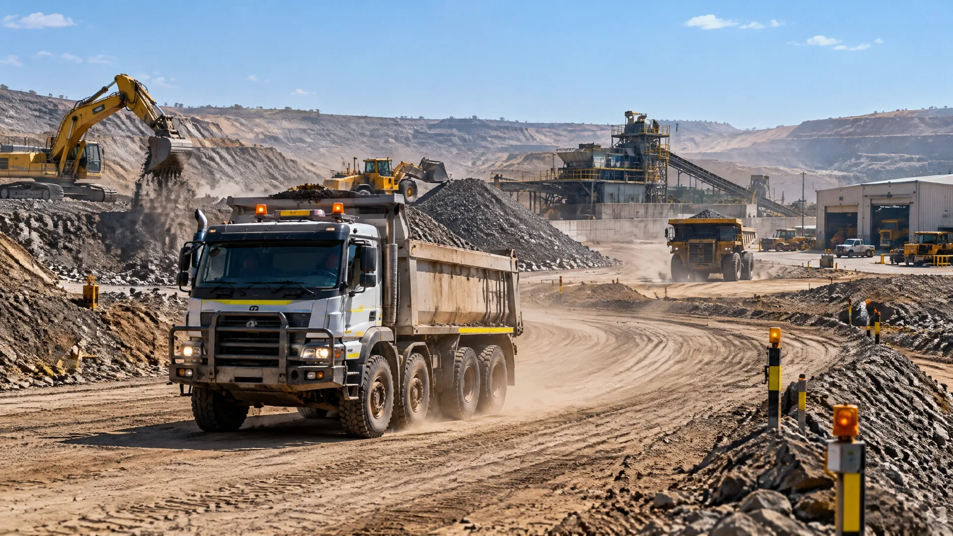 Road-going contractor truck inside mining site